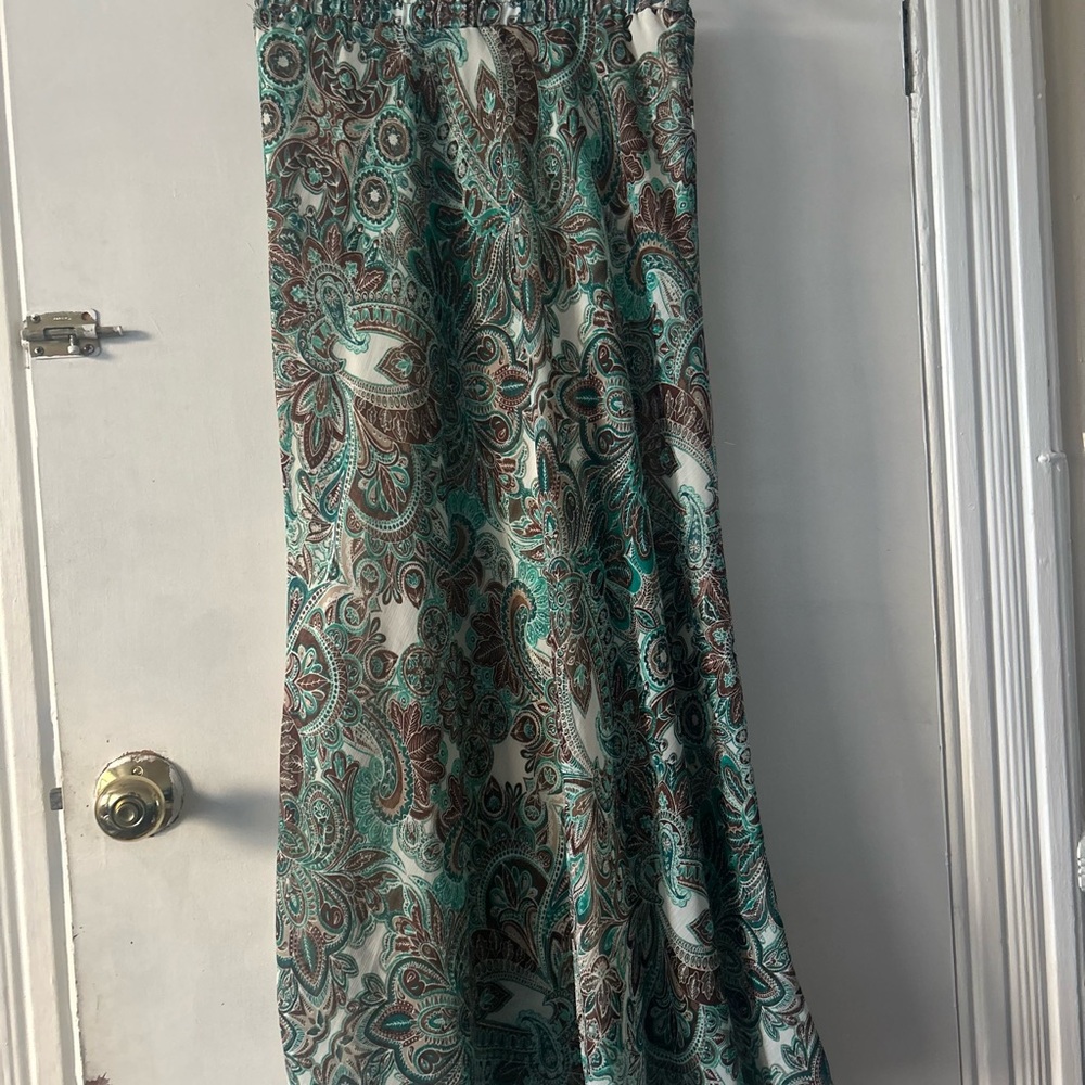 Roz & Ali Teal and Brown Paisley Maxi Skirt